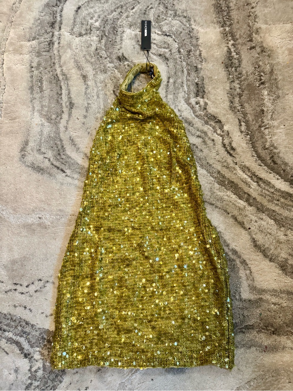 Fashion Nova Gold Sequin Halter Backless Dress